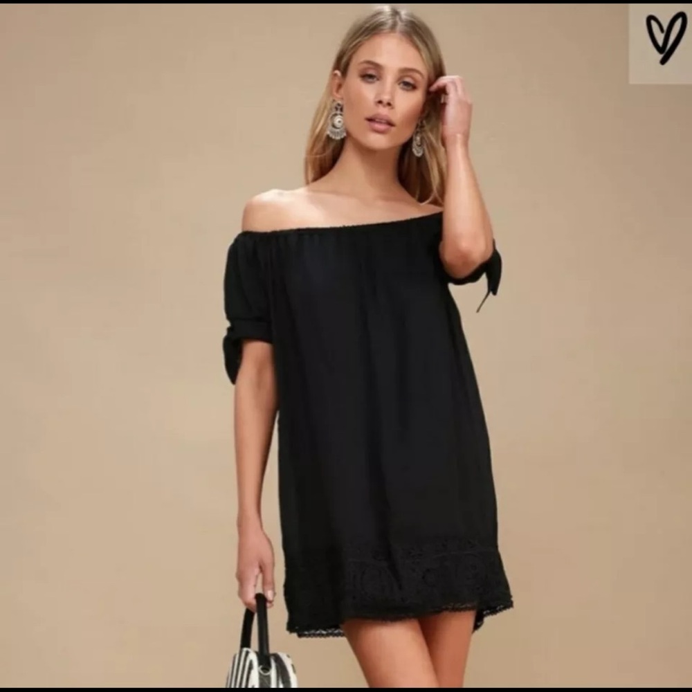 Lulus Moment In The Sun Black Lace Dress size S